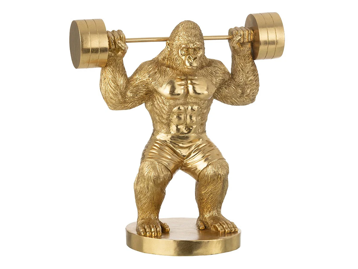Statue Gorille en Résine "Haltérophilie" 62cm Doré