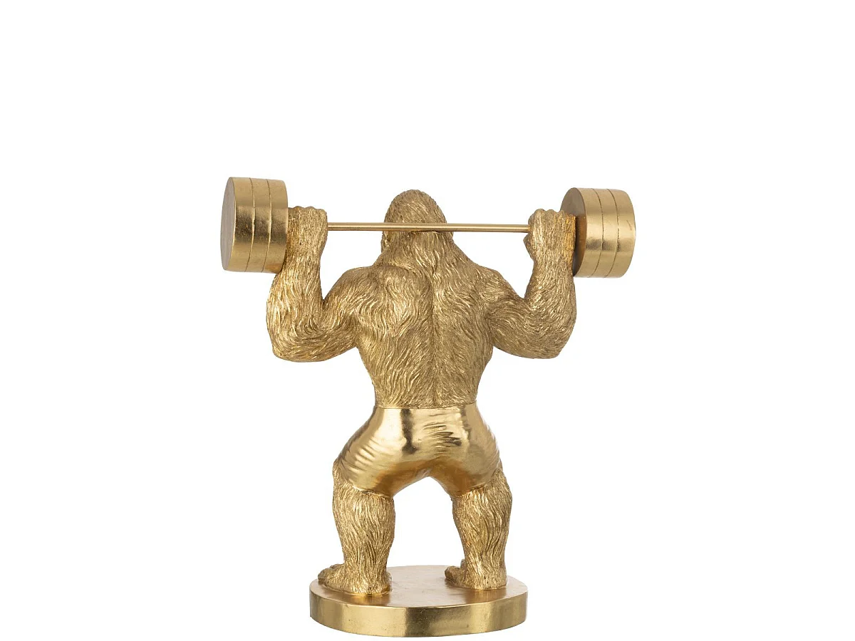 Statue Gorille en Résine "Haltérophilie" 62cm Doré