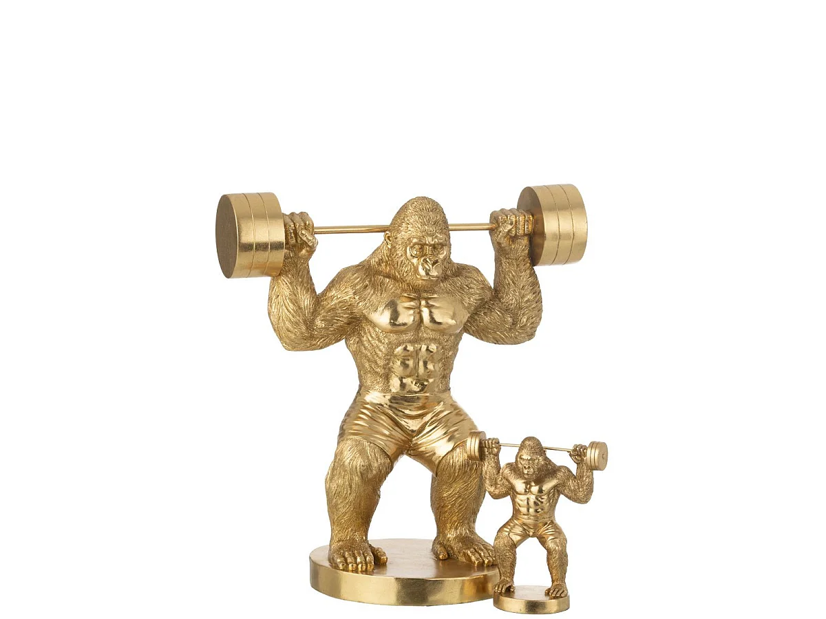 Statue Gorille en Résine "Haltérophilie" 62cm Doré