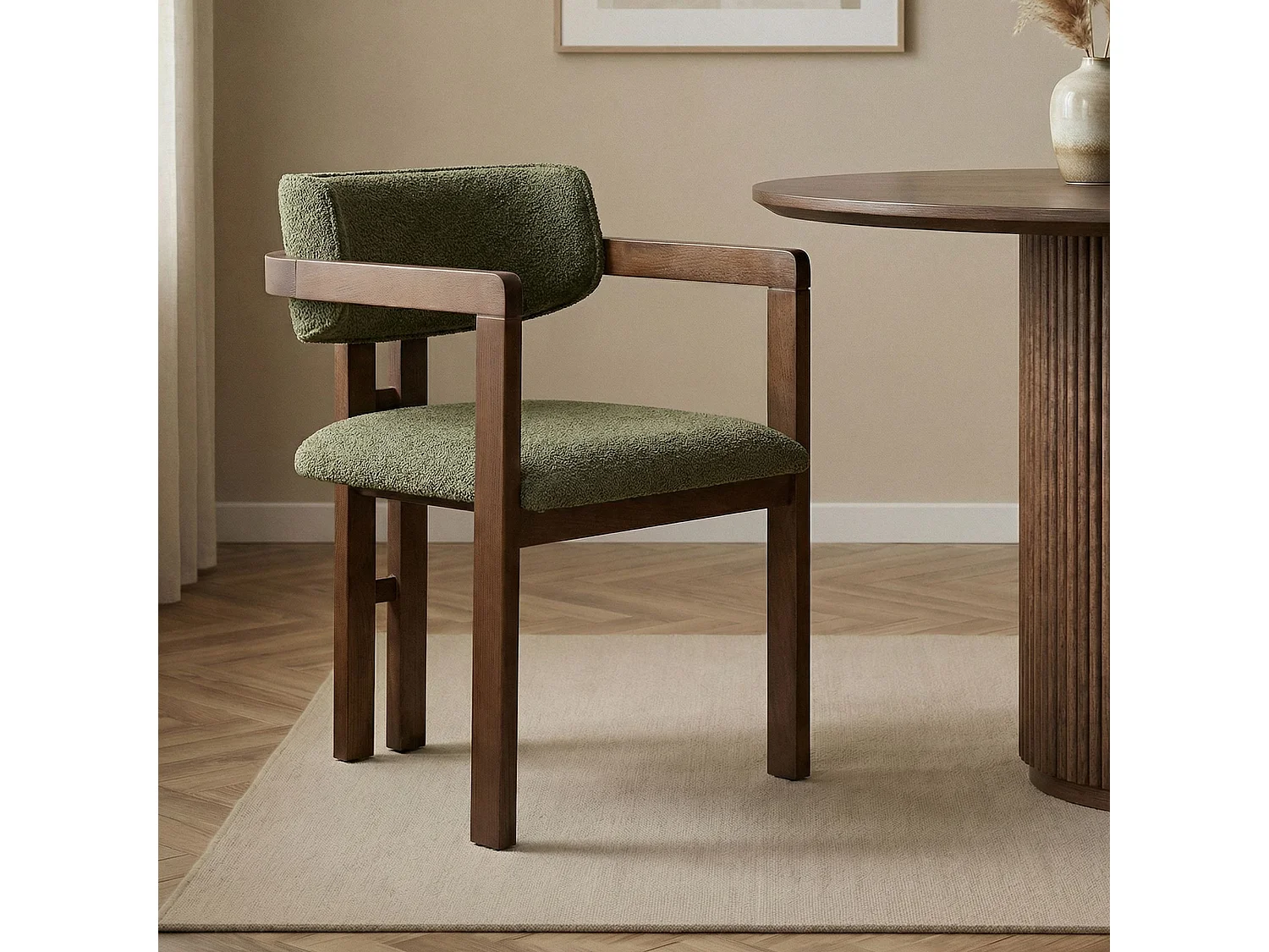"Toscana" Trästol - Grön Klädsel, Bekväm Skum, Elegant Design - 54 x 54 x 76 cm