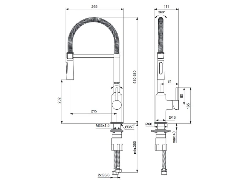 IDEAL STANDARD Ceralook Semi-Pro Küchenarmatur Chrom mit Ausziehbarer Brause und EasyFix System
