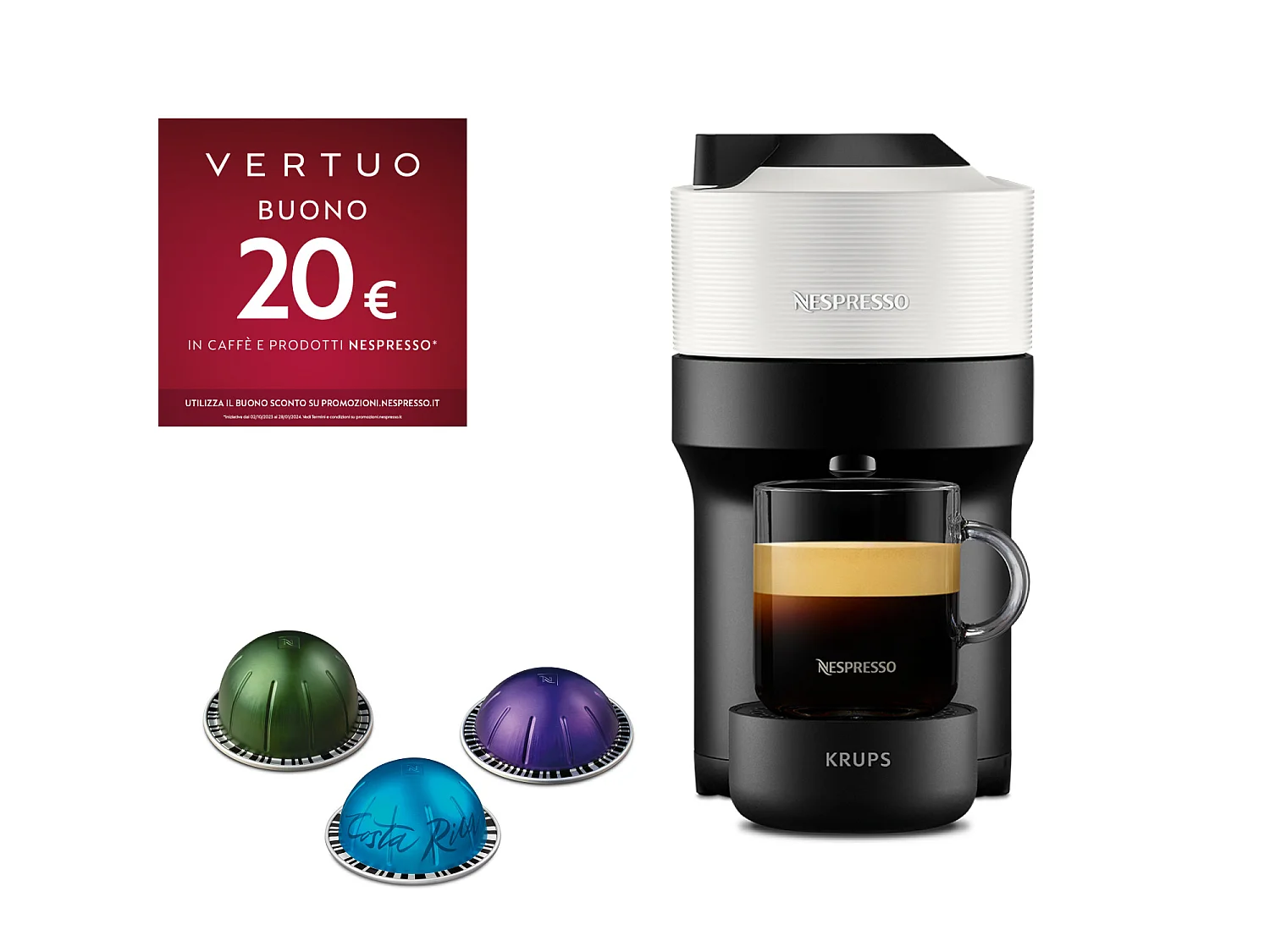 Krups Vertuo Pop Nespresso XN9201K Macchina per Caffe' Nero Bianco
