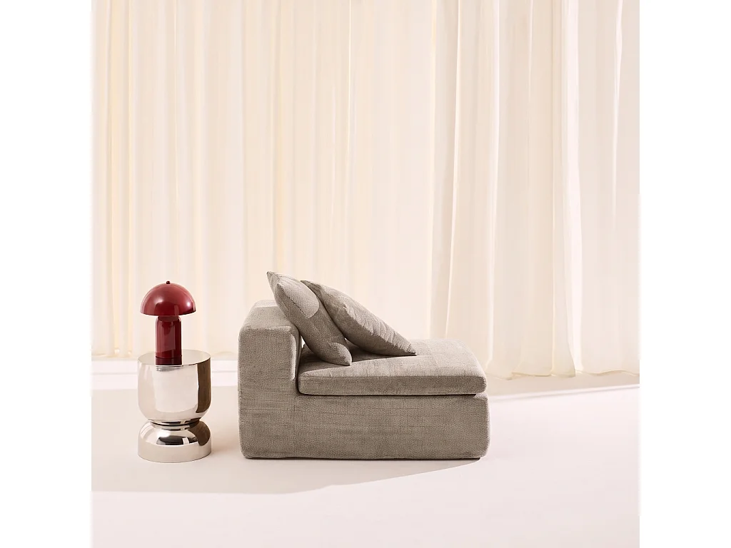 Poltrona per divano modulare sottovuota e compressa in tessuto ciniglia, Movi, Beige scuro,