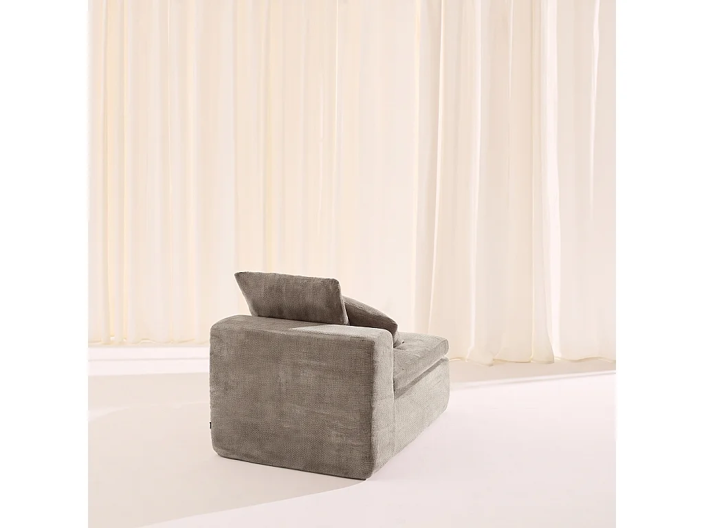 Poltrona per divano modulare sottovuota e compressa in tessuto ciniglia, Movi, Beige scuro,