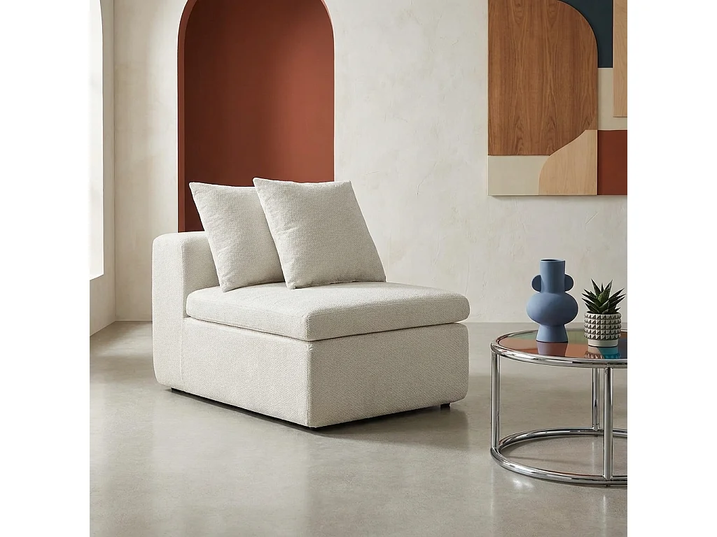 Fauteuil pour canapé modulable tissu chenille 1 place blanc - Movi