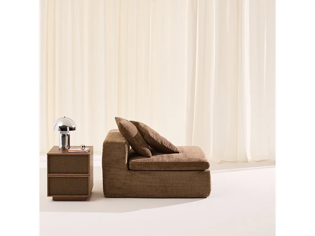 Poltrona per divano modulare sottovuota e compressa in tessuto ciniglia, Movi, Marrone, 76x110x62 cm