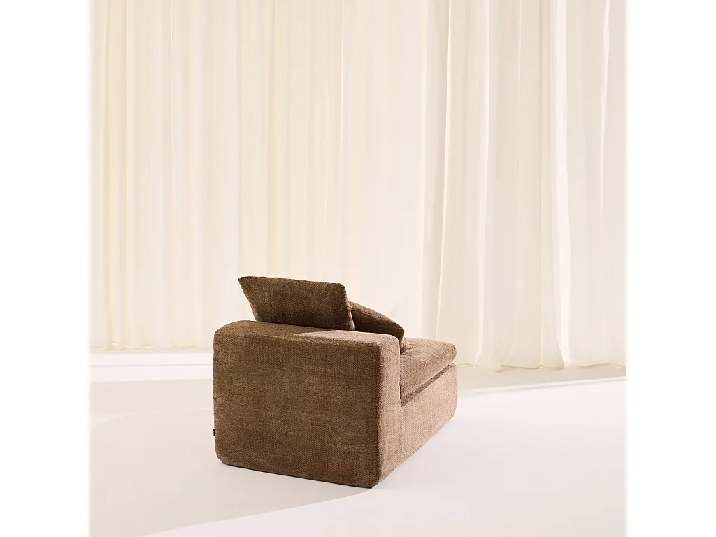 Poltrona per divano modulare sottovuota e compressa in tessuto ciniglia, Movi, Marrone, 76x110x62 cm