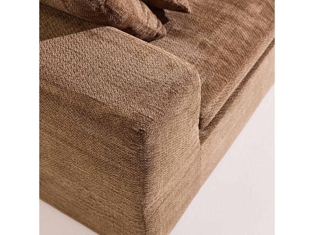 Poltrona per divano modulare sottovuota e compressa in tessuto ciniglia, Movi, Marrone, 76x110x62 cm