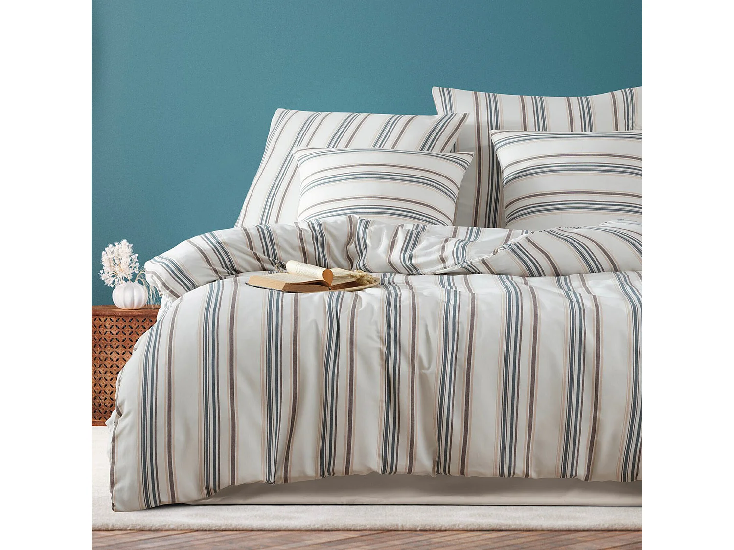 Parure housse de couette "Nairobi" en polycoton rayures