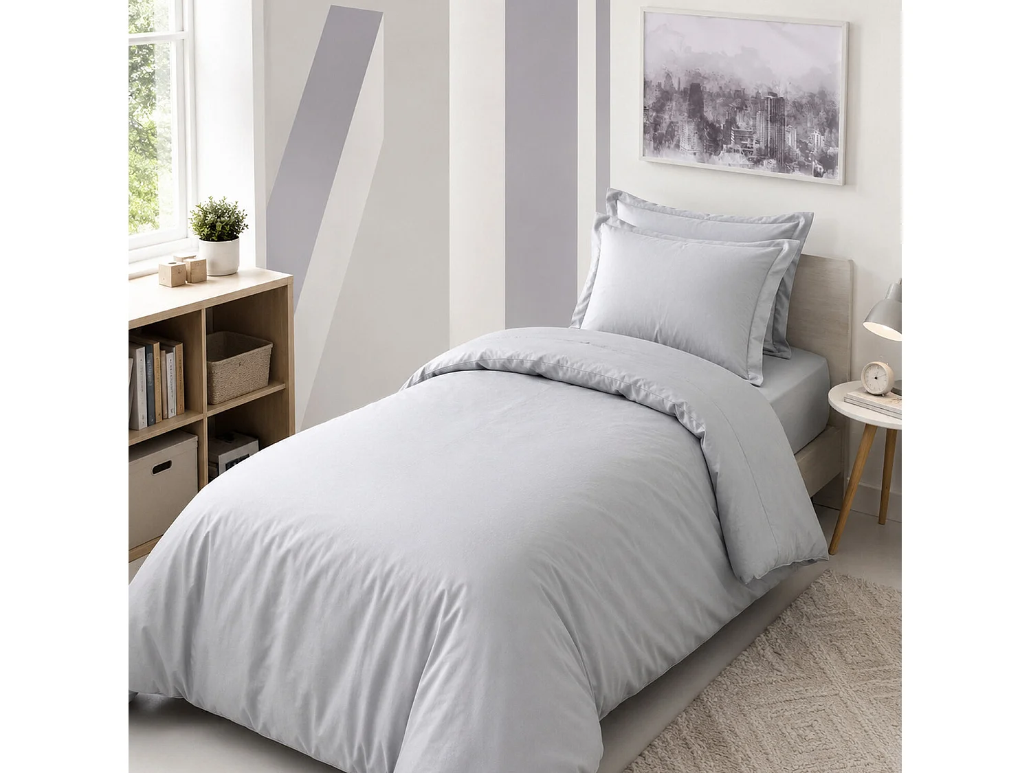 Parure housse de couette "Elegant" 100% Coton Uni Gris