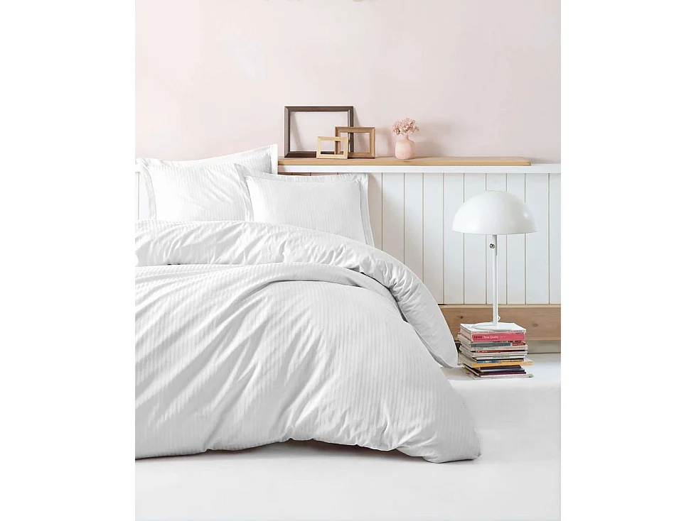 Housse de couette 140x200 cm en satin de coton + 2 taies 60x60 cm - Blanc