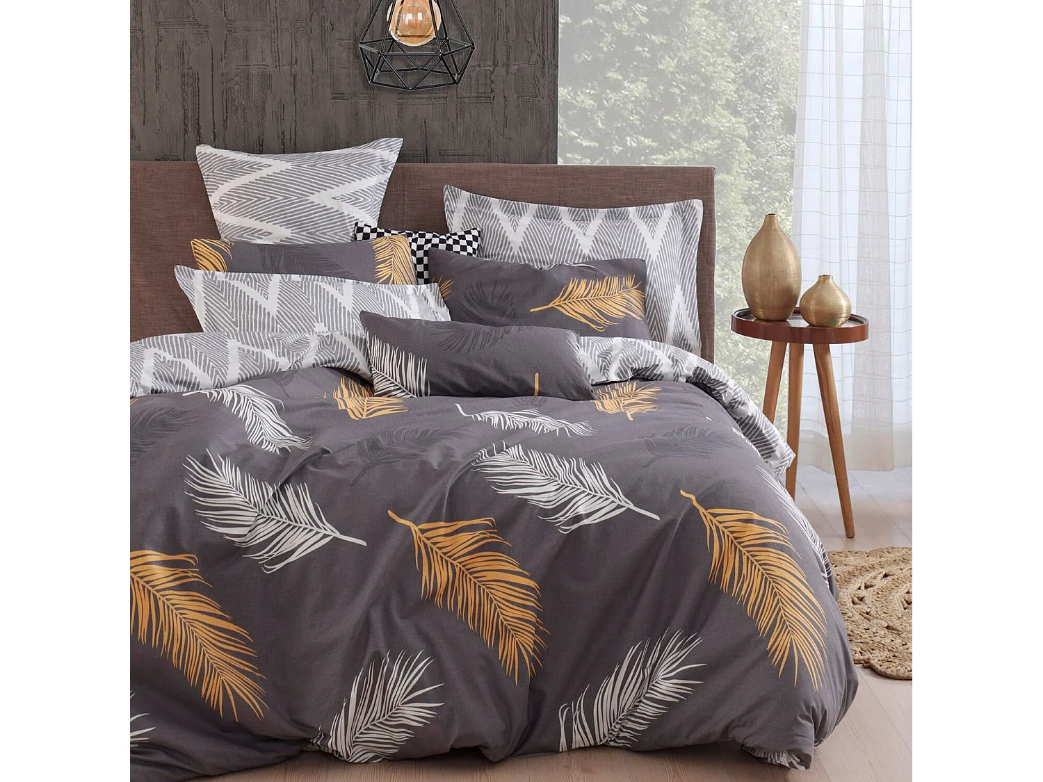 Parure housse de couette "Olivia" en polycoton Imprimée plumes