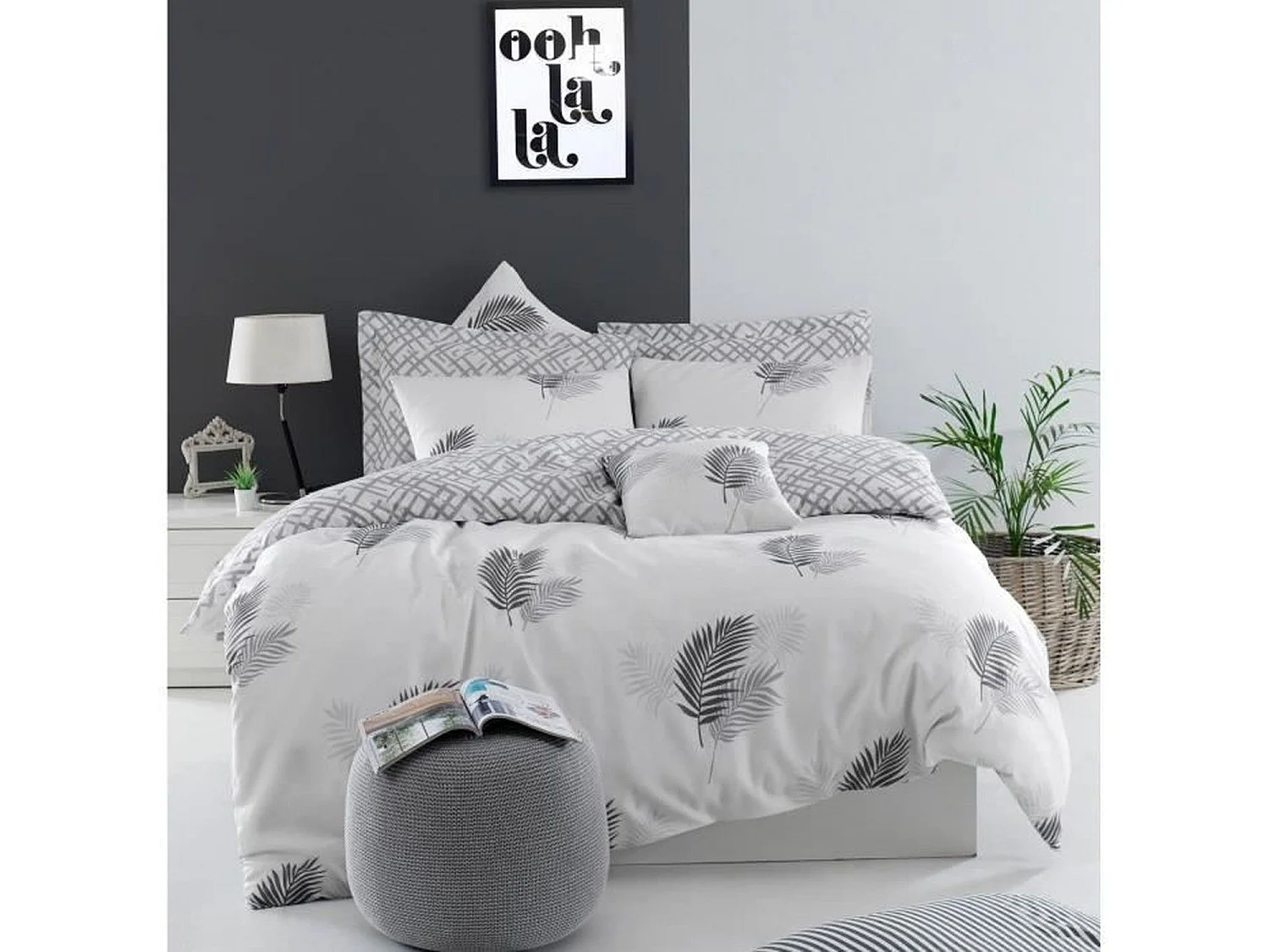 Parure de lit - housse de couette 220 x 240 + 2 taies d'oreiller 60 x 60, 65% coton- Gris