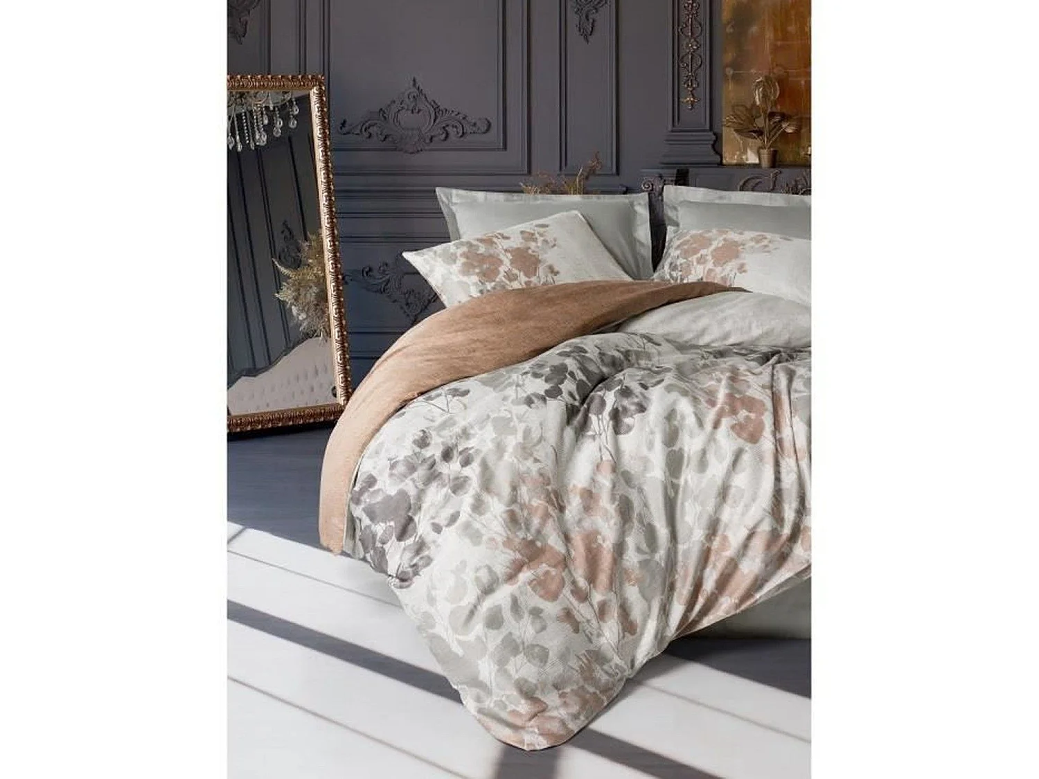 Parure de lit - housse de couette 220 x 240 + 2 taies d'oreiller 60 x 60 - Satiné coton - Gris
