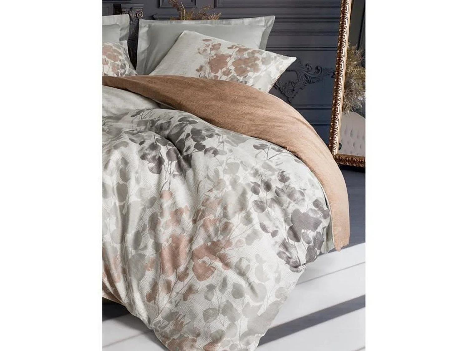 Parure de lit - housse de couette 220 x 240 + 2 taies d'oreiller 60 x 60 - Satiné coton - Gris