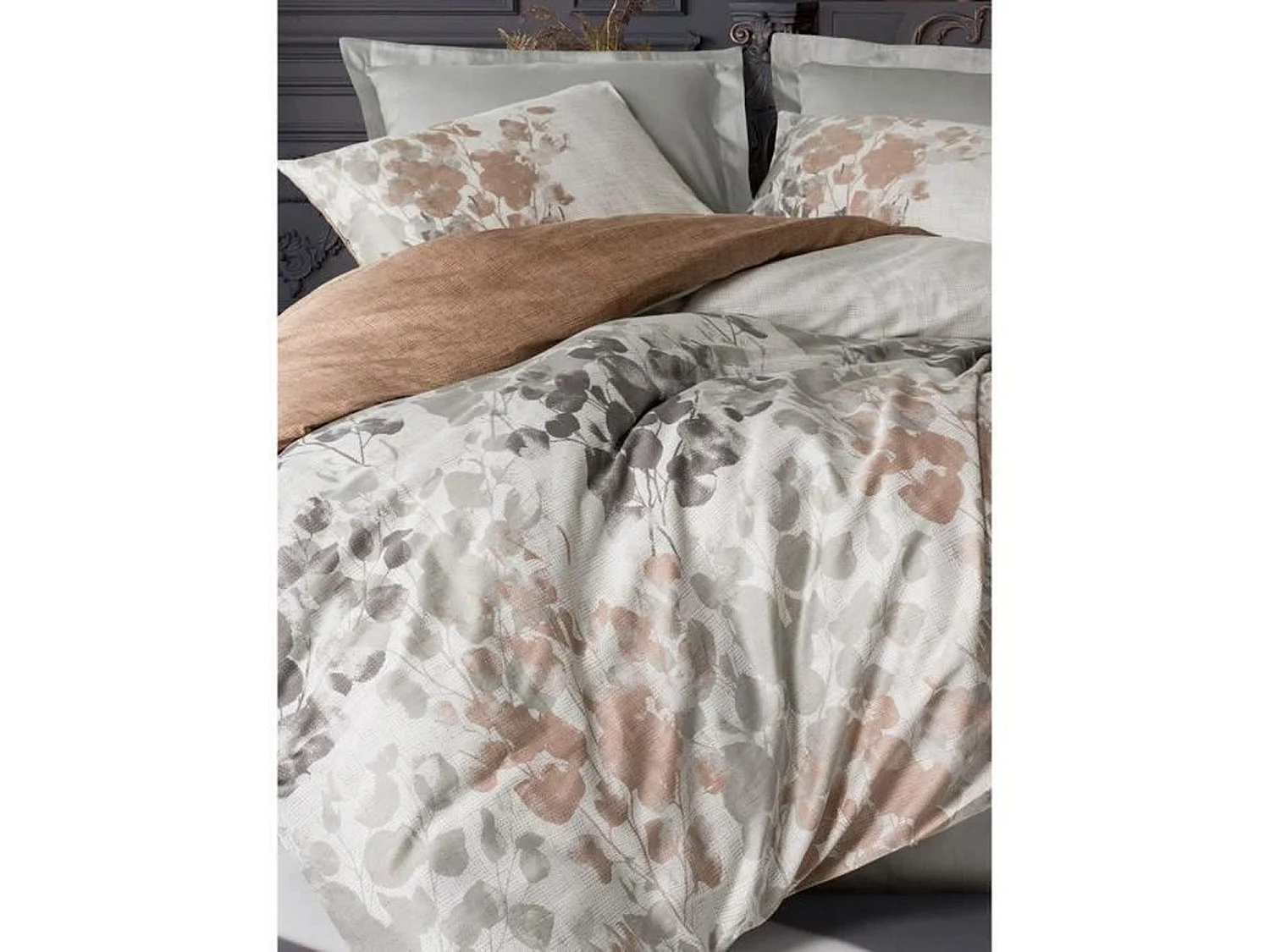 Parure de lit - housse de couette 220 x 240 + 2 taies d'oreiller 60 x 60 - Satiné coton - Gris