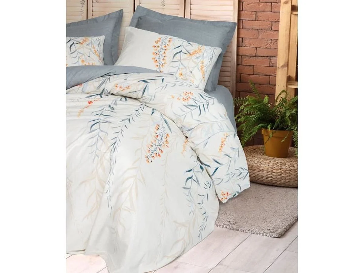 Parure de couette 220 x 240 cm en coton renforcé 100% - Indigo, 2 taies 60 x 60 cm