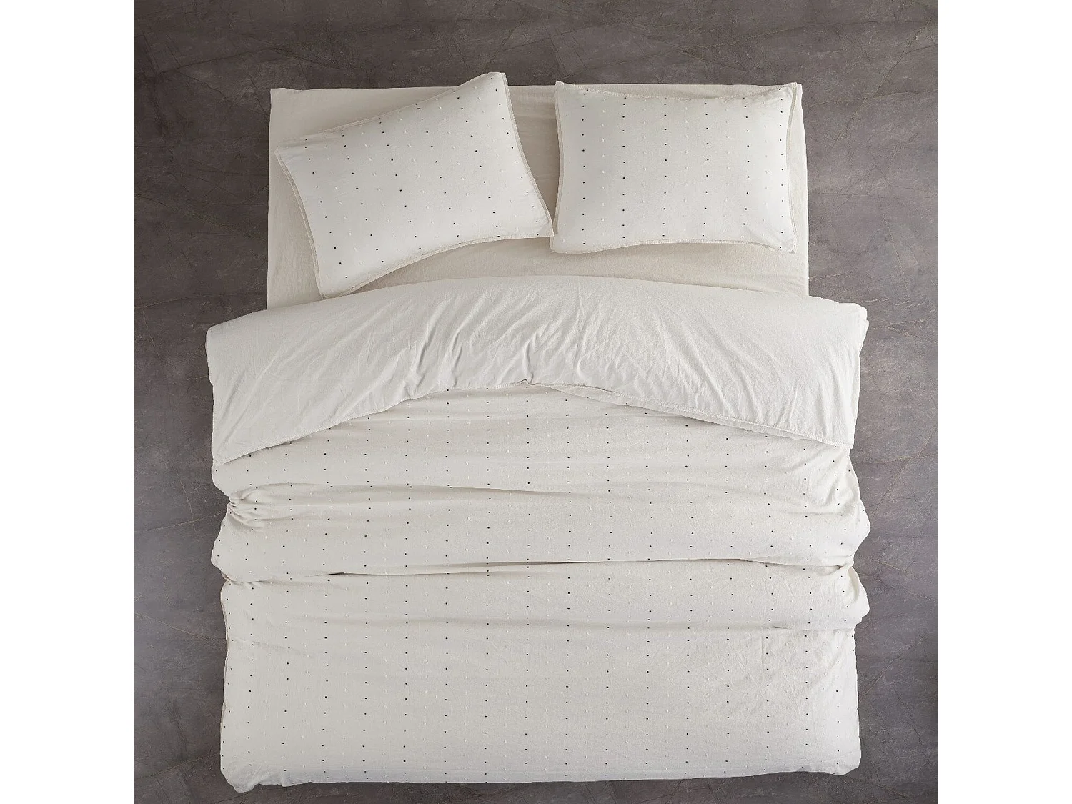 Parure housse de couette "Encorte" 100% Coton Imprimée pois brodés