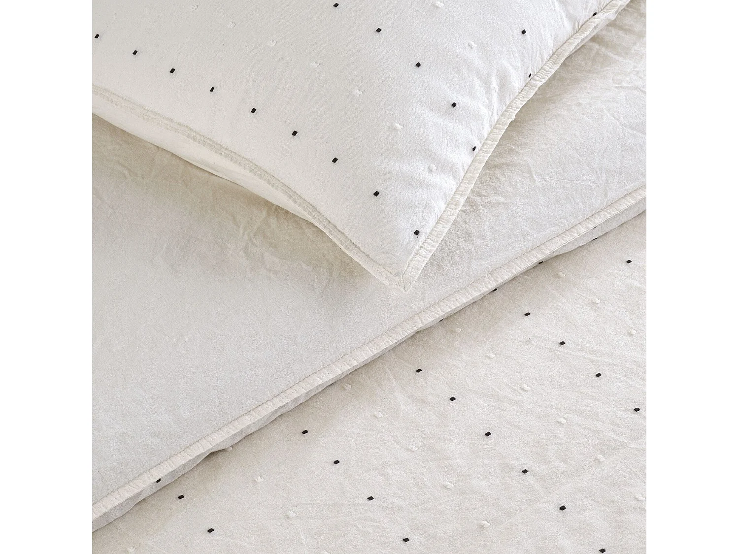 Parure housse de couette "Encorte" 100% Coton Imprimée pois brodés
