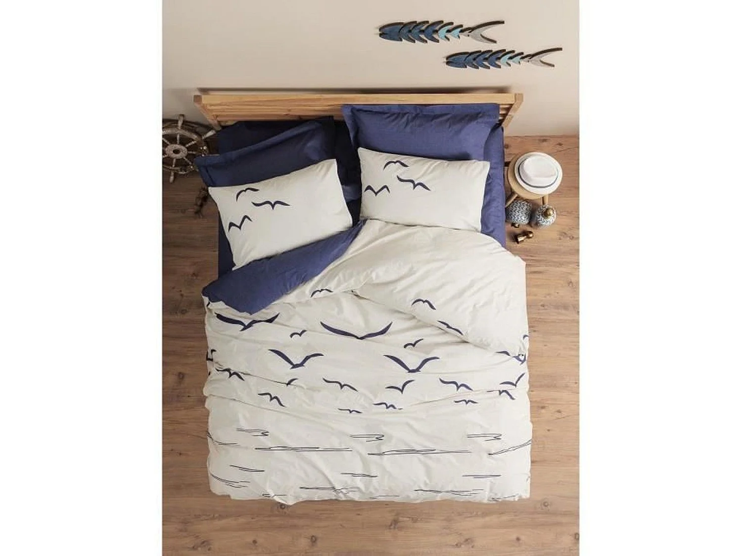 Parure de lit - housse de couette 220 x 240 + 2 taies d'oreiller 60 x 60 coton renforcé - Bleu
