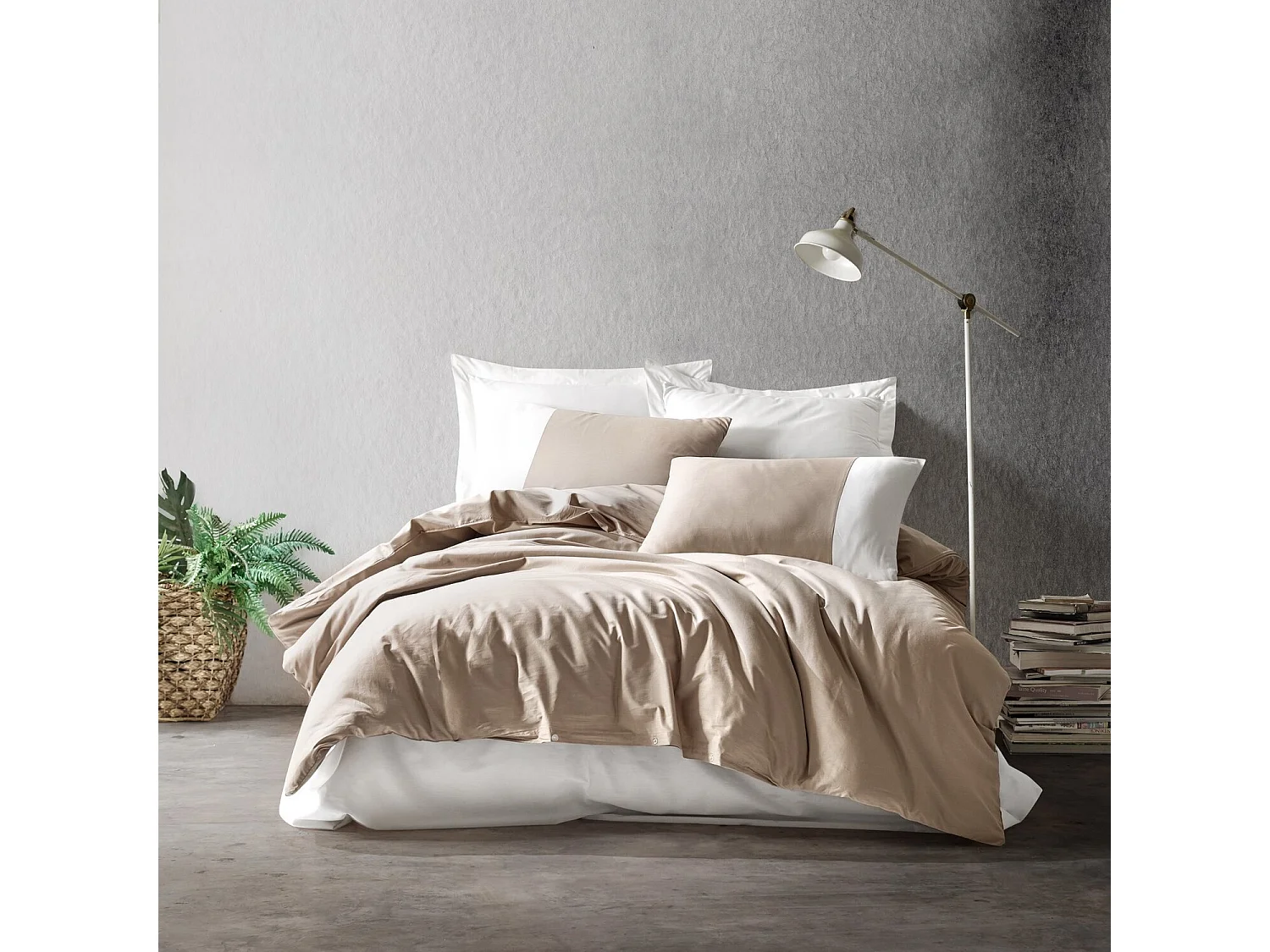 Parure housse de couette Plain Coton Uni Crème