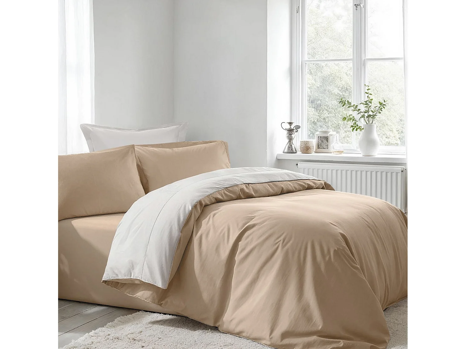 Parure housse de couette "Beige" Coton bicolore Beige
