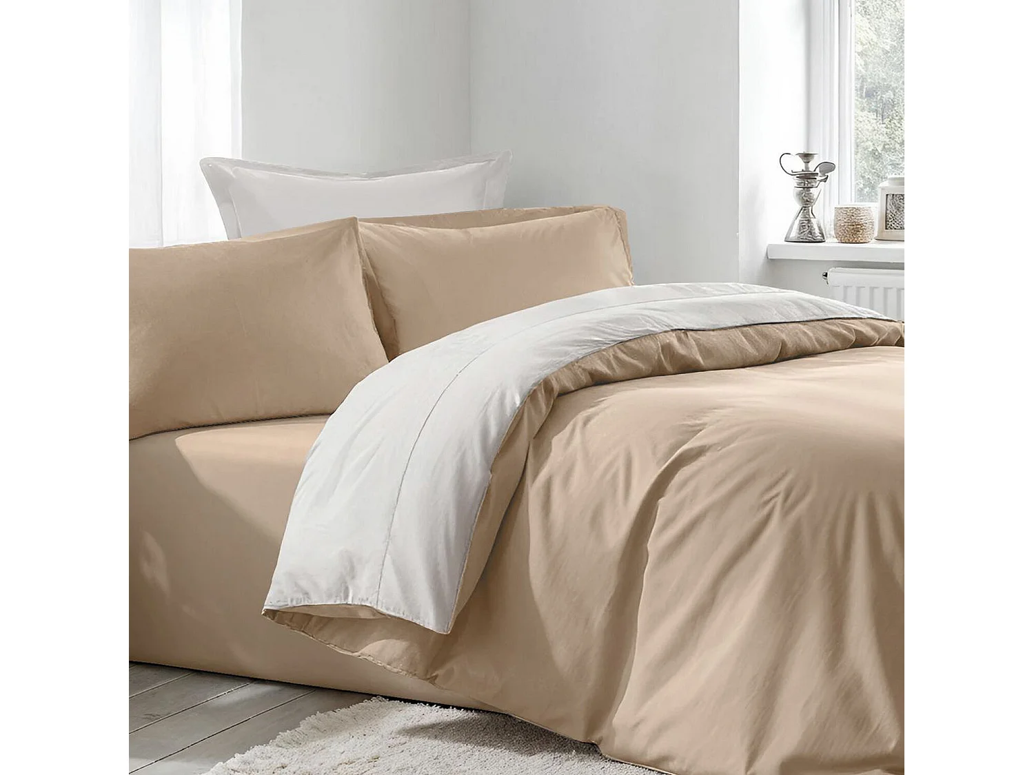 Parure housse de couette "Beige" Coton bicolore Beige