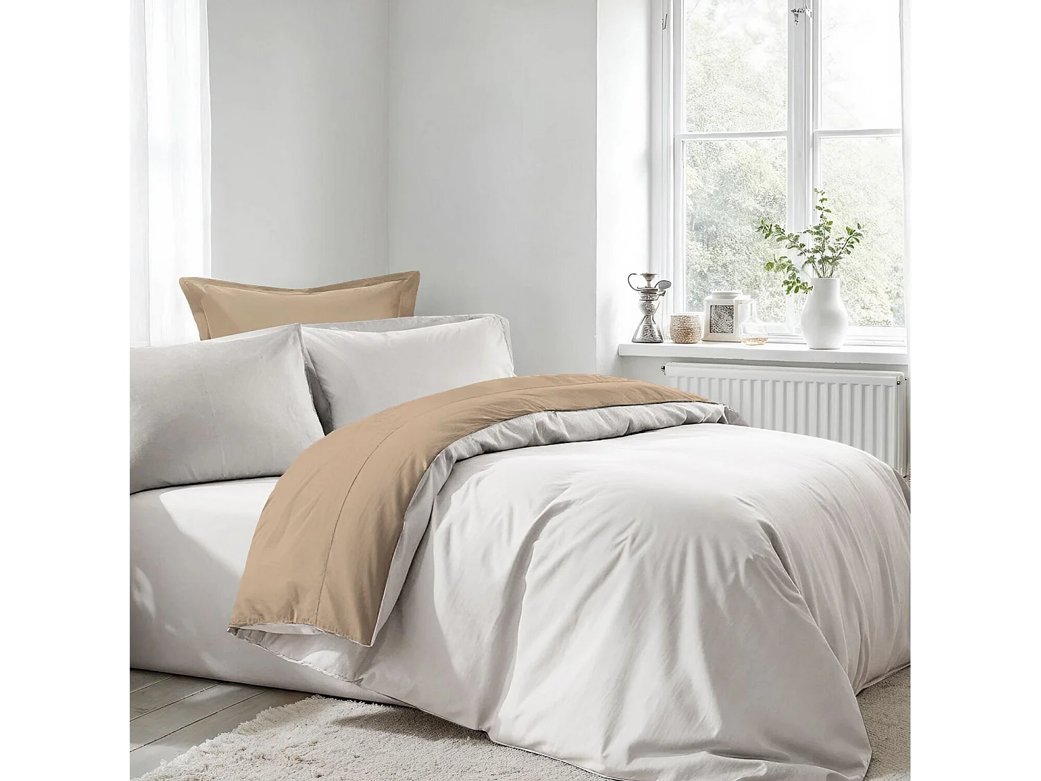 Parure housse de couette White Coton bicolore Beige