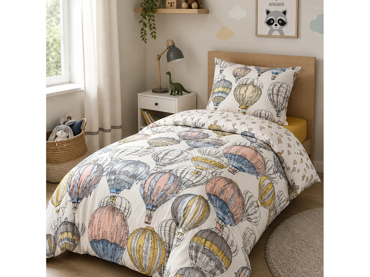 Parure de lit enfant "Cappadocia" en polycoton Imprimée montgolfière