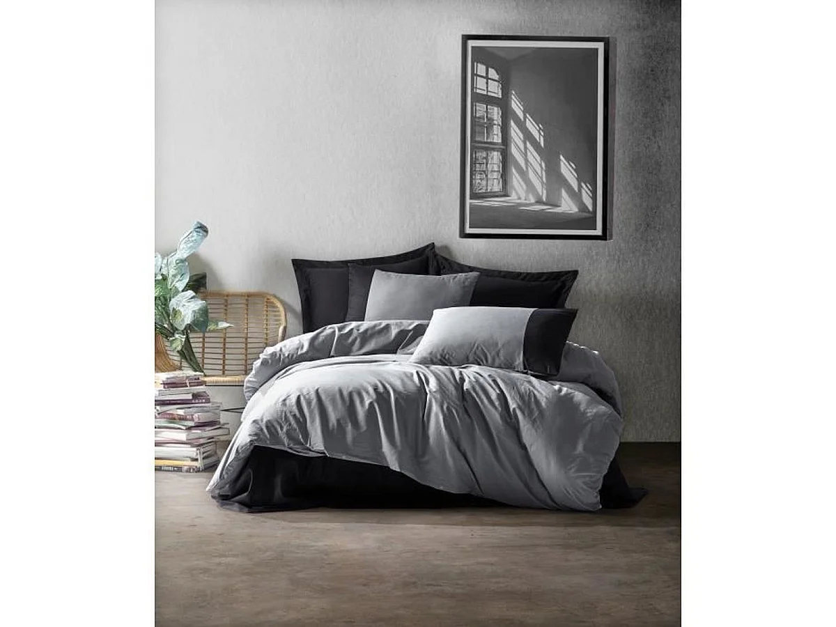 Parure de couette Ranforce 100% Coton King 220 x 240 cm avec 2 taies 60x60 cm – Gris