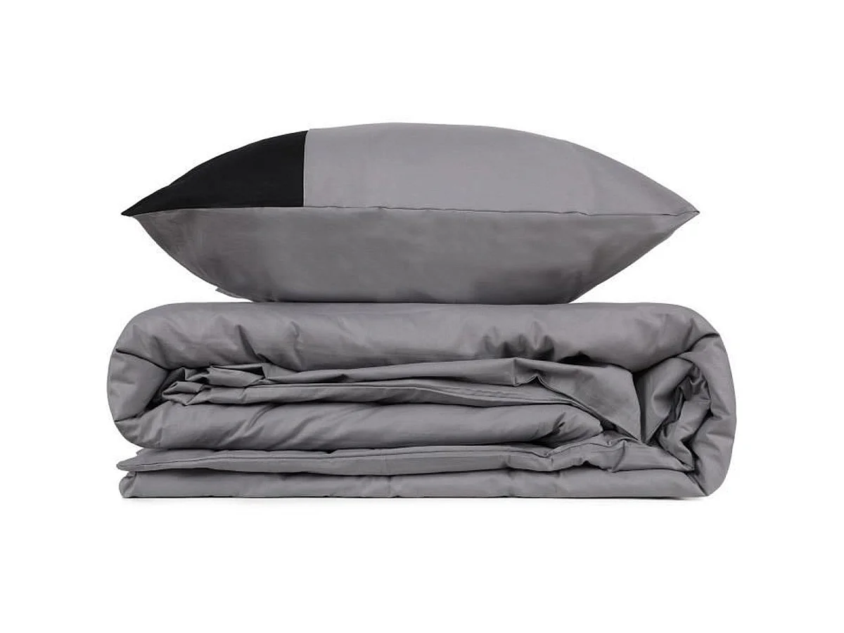Parure de couette Ranforce 100% Coton King 220 x 240 cm avec 2 taies 60x60 cm – Gris