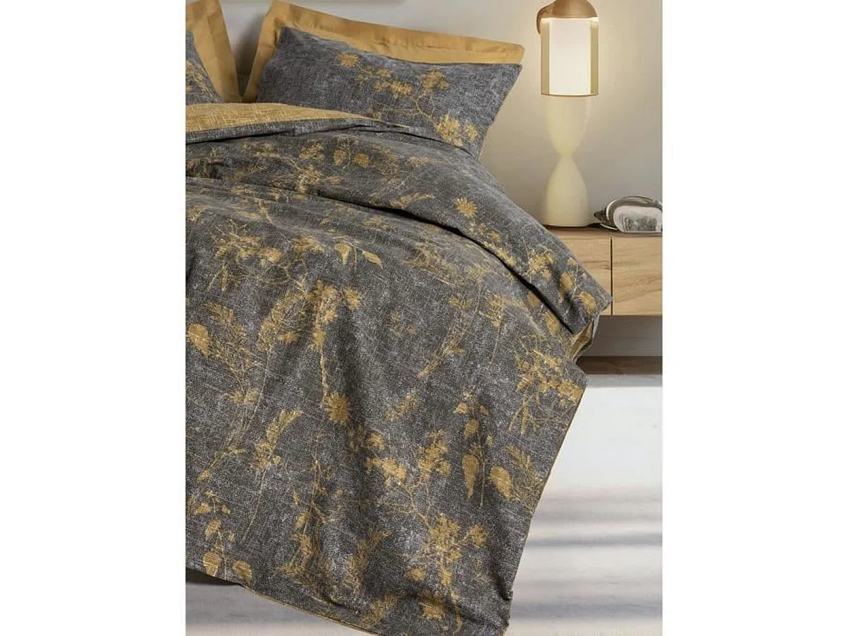 Parure de couette 220 x 240 cm en ranforce de coton 100% - Moutarde (avec 2 taies 60 x 60 cm)