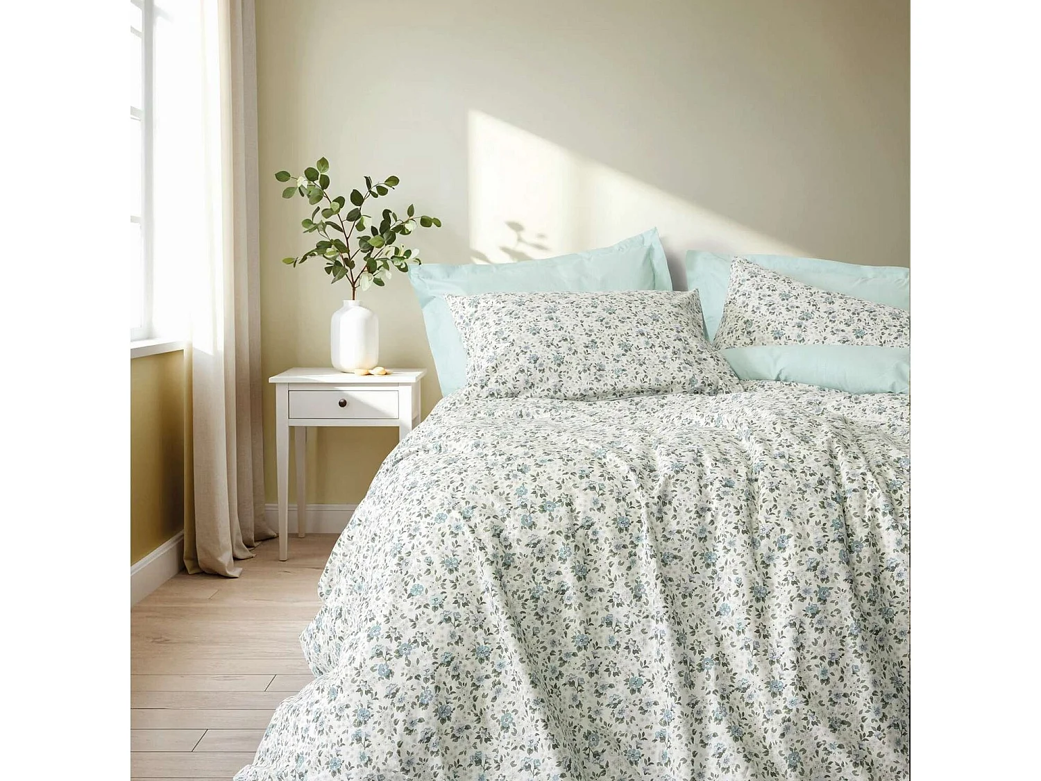 Parure housse de couette "Nola" 100% Coton Imprimée fleuri