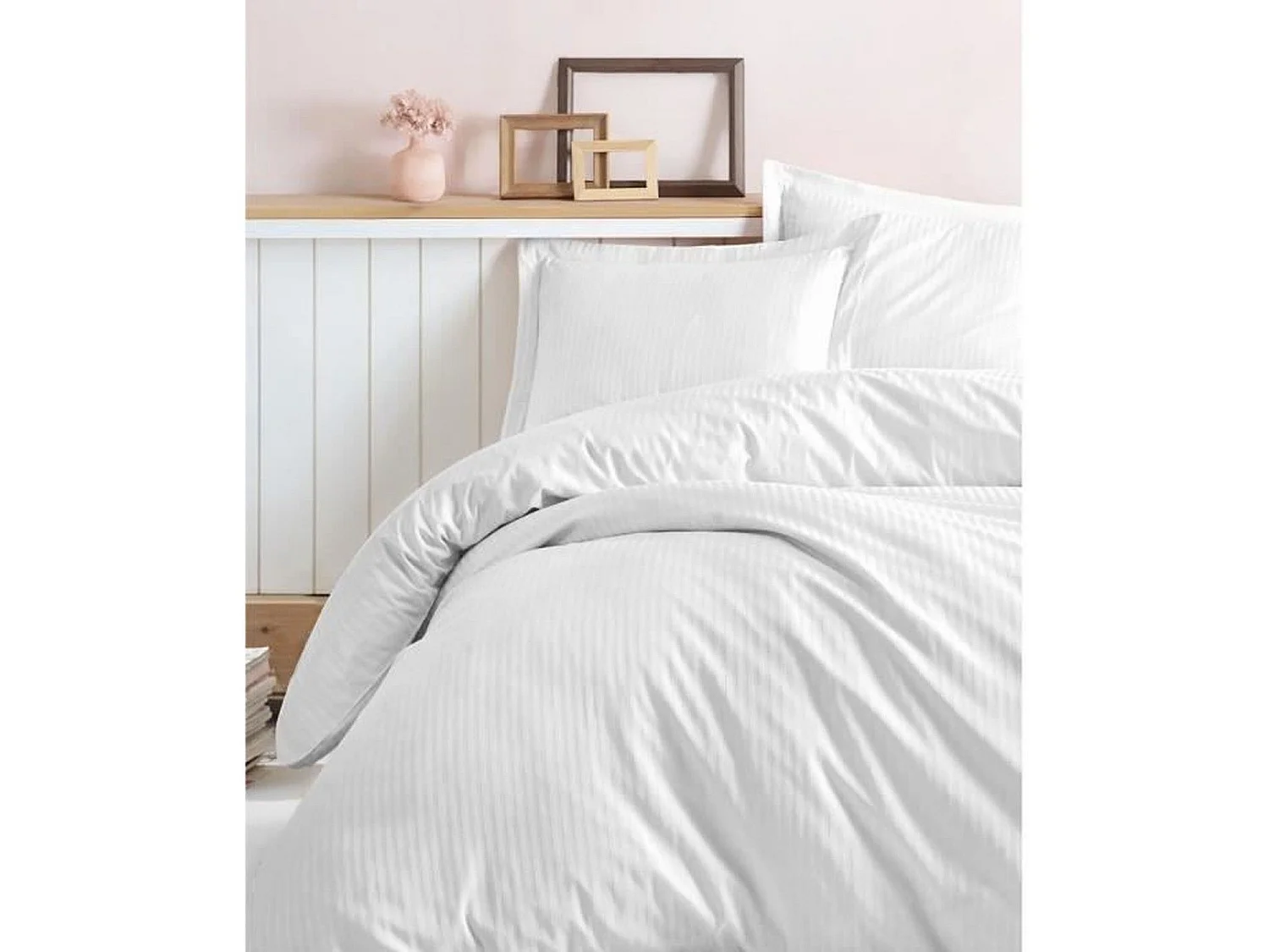 Parure de lit - housse de couette 220 x 240 + 2 taies d'oreiller 60 x 60 - Satiné coton - Blanc