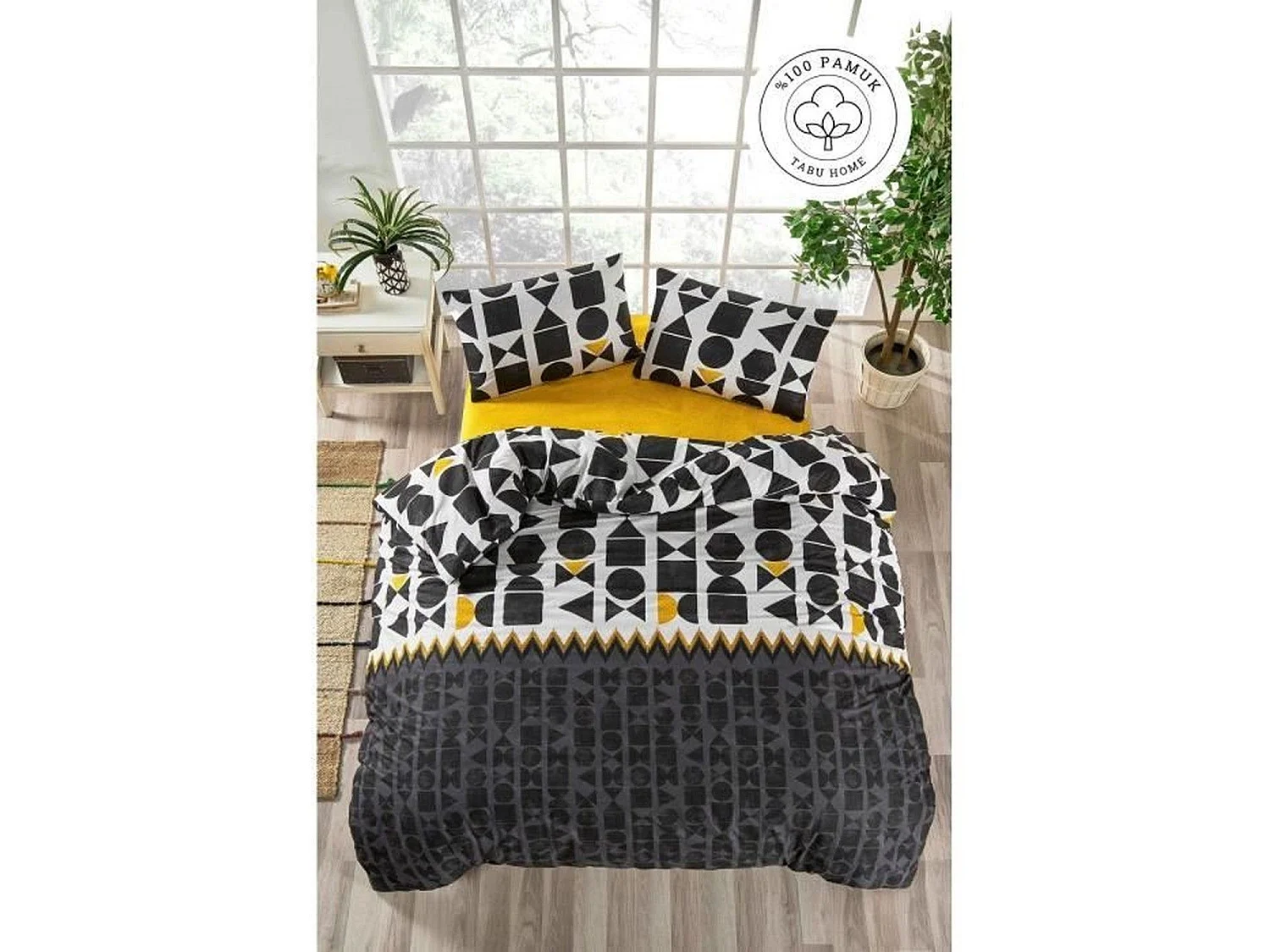 Parure de lit - housse de couette 220 x 240 + 2 taies d'oreiller 60 x 60 coton renforcé - Noir