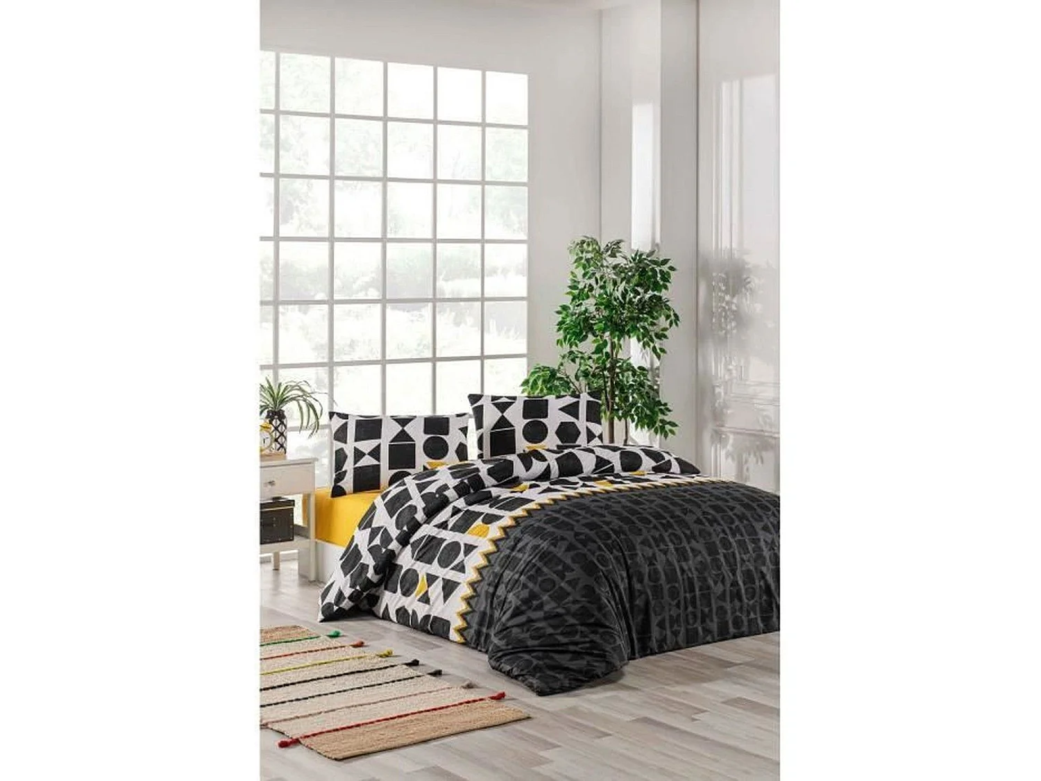 Parure de lit - housse de couette 220 x 240 + 2 taies d'oreiller 60 x 60 coton renforcé - Noir