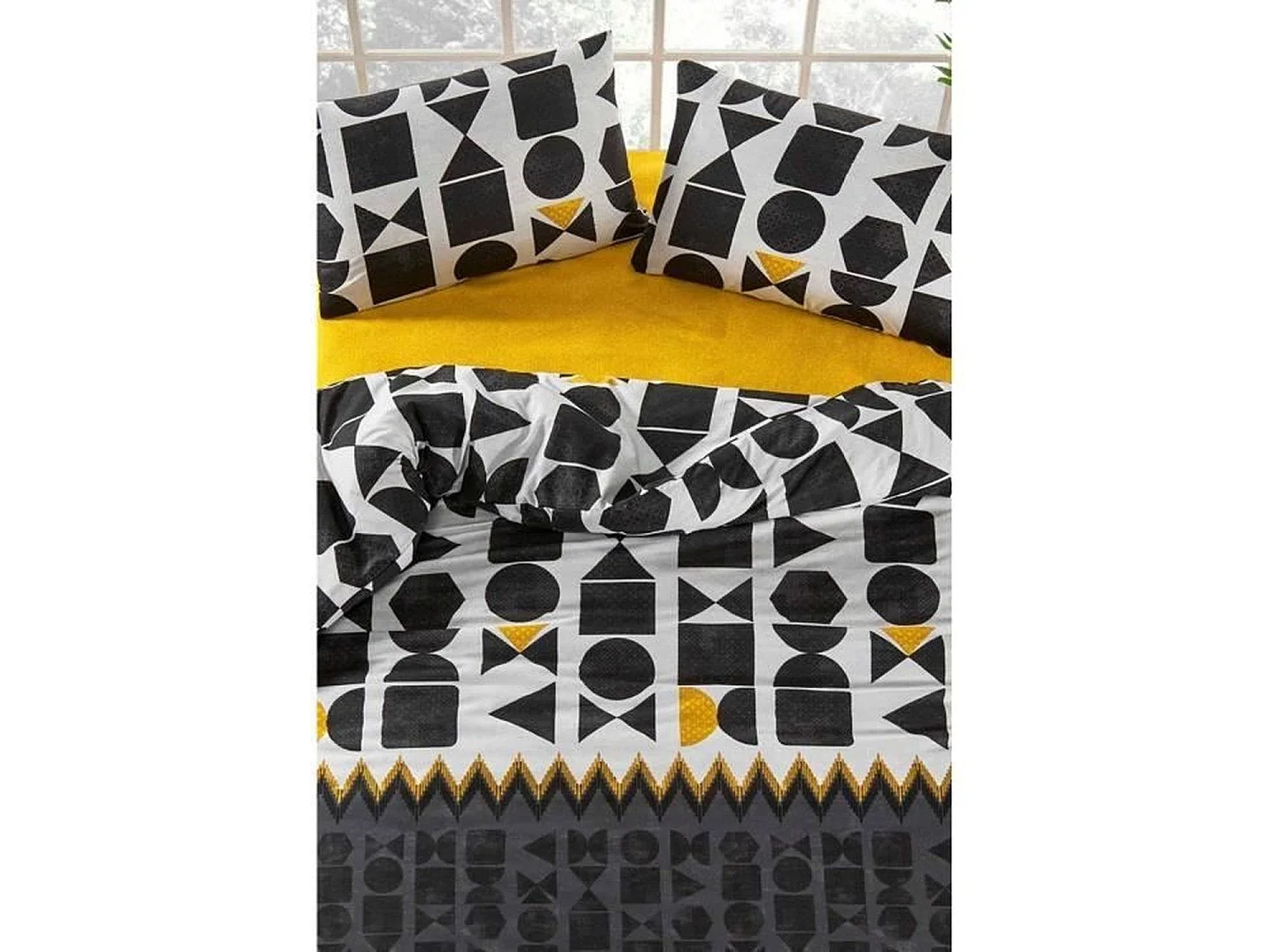 Parure de lit - housse de couette 220 x 240 + 2 taies d'oreiller 60 x 60 coton renforcé - Noir