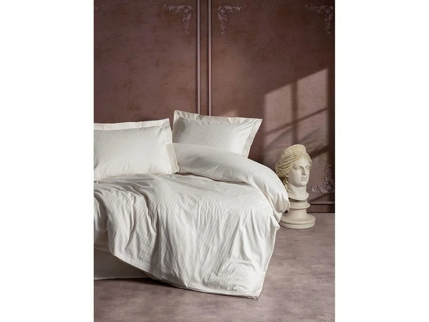 Parure de lit - housse de couette 220 x 240 + 2 taies d'oreiller 60 x 60 - Satiné coton - Écru