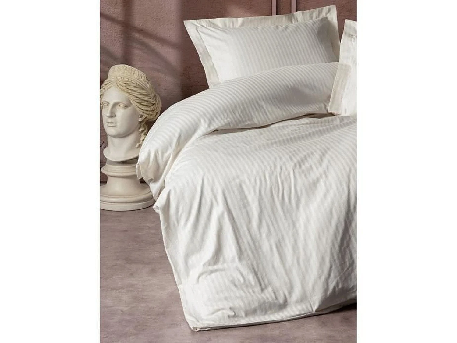 Parure de lit - housse de couette 220 x 240 + 2 taies d'oreiller 60 x 60 - Satiné coton - Écru