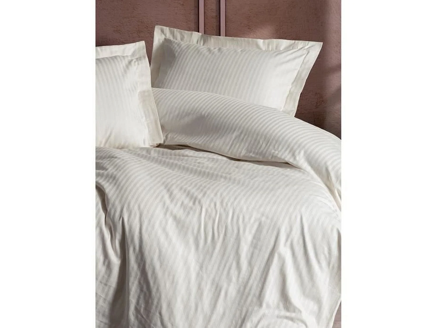 Parure de lit - housse de couette 220 x 240 + 2 taies d'oreiller 60 x 60 - Satiné coton - Écru