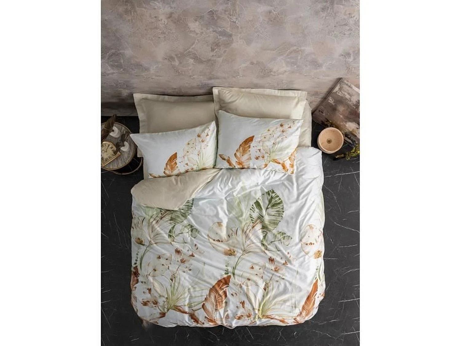 Parure de lit - housse de couette 220 x 240 + 2 taies d'oreiller 60 x 60 - Satiné coton - Beige