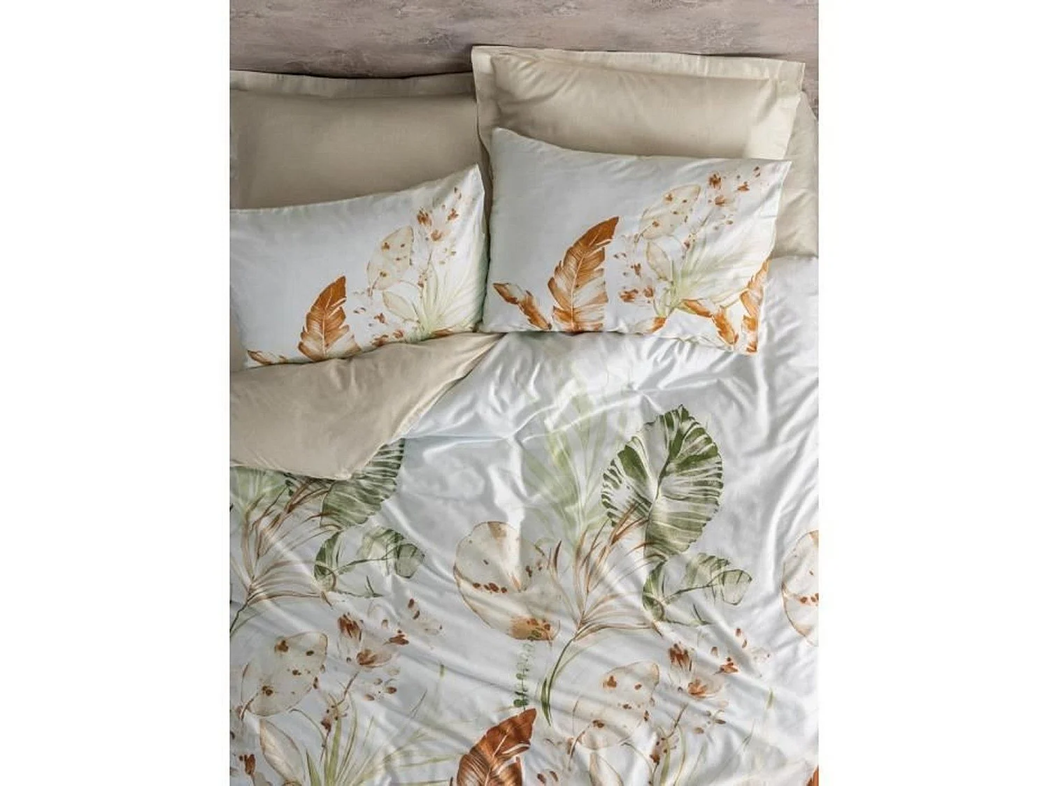 Parure de lit - housse de couette 220 x 240 + 2 taies d'oreiller 60 x 60 - Satiné coton - Beige