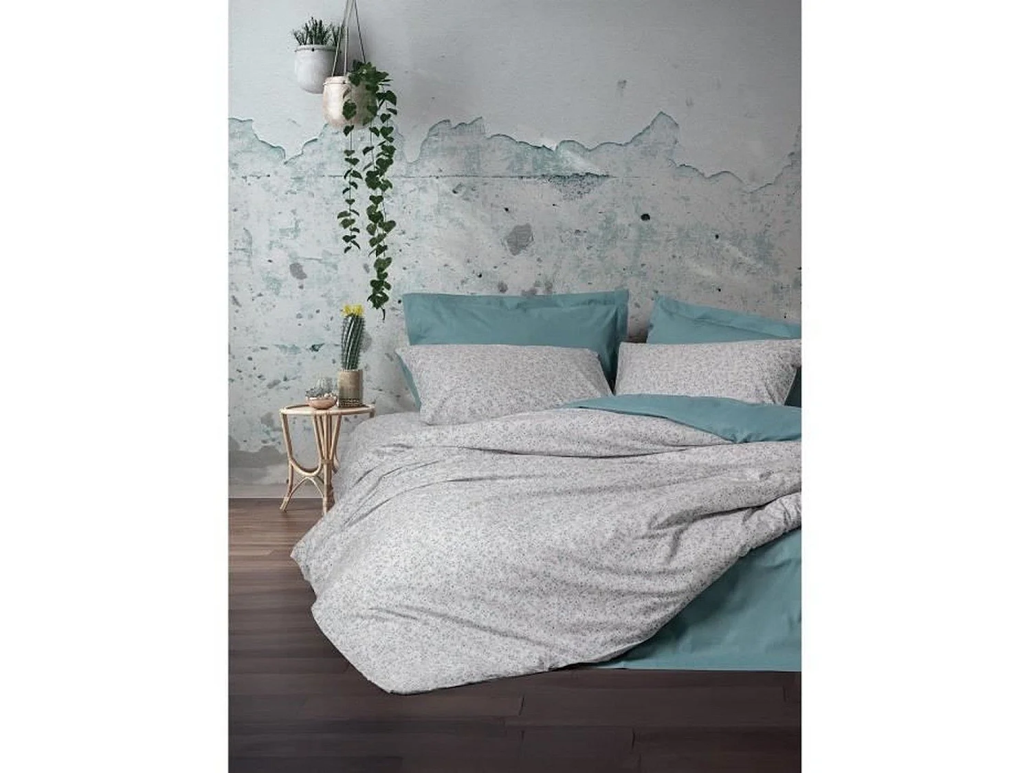 Parure de lit - housse de couette 220 x 240 + 2 taies d'oreiller 60 x 60 coton renforcé - Menthe