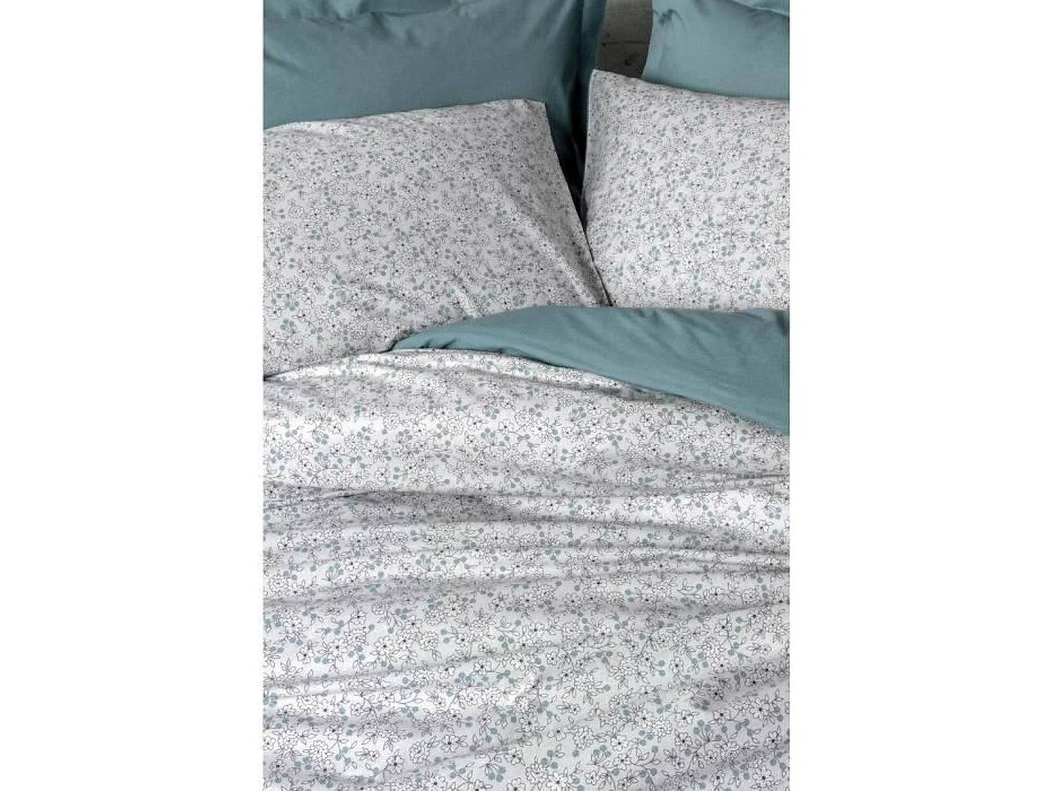 Parure de lit - housse de couette 220 x 240 + 2 taies d'oreiller 60 x 60 coton renforcé - Menthe