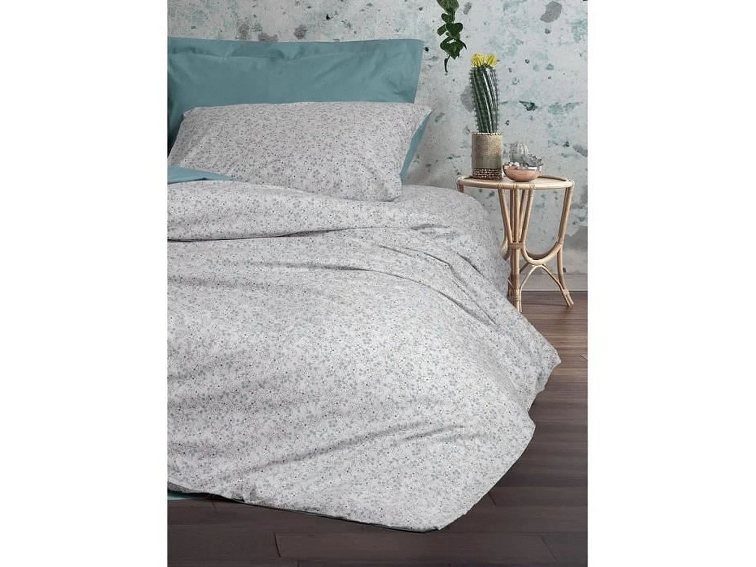 Parure de lit - housse de couette 220 x 240 + 2 taies d'oreiller 60 x 60 coton renforcé - Menthe