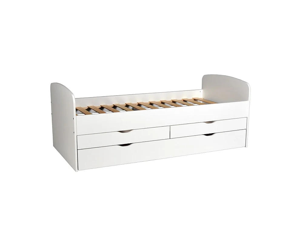 Lit Banquette FLORA 90x190 cm + 2 tiroirs + tiroir-lit/ Blanc