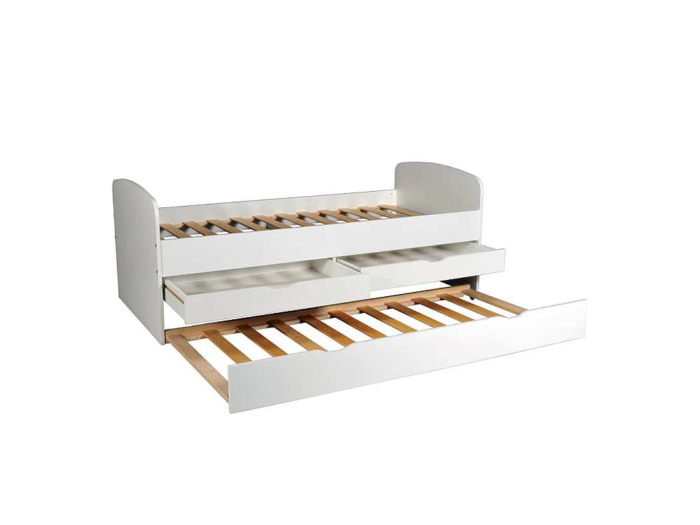 Lit Banquette FLORA 90x190 cm + 2 tiroirs + tiroir-lit/ Blanc