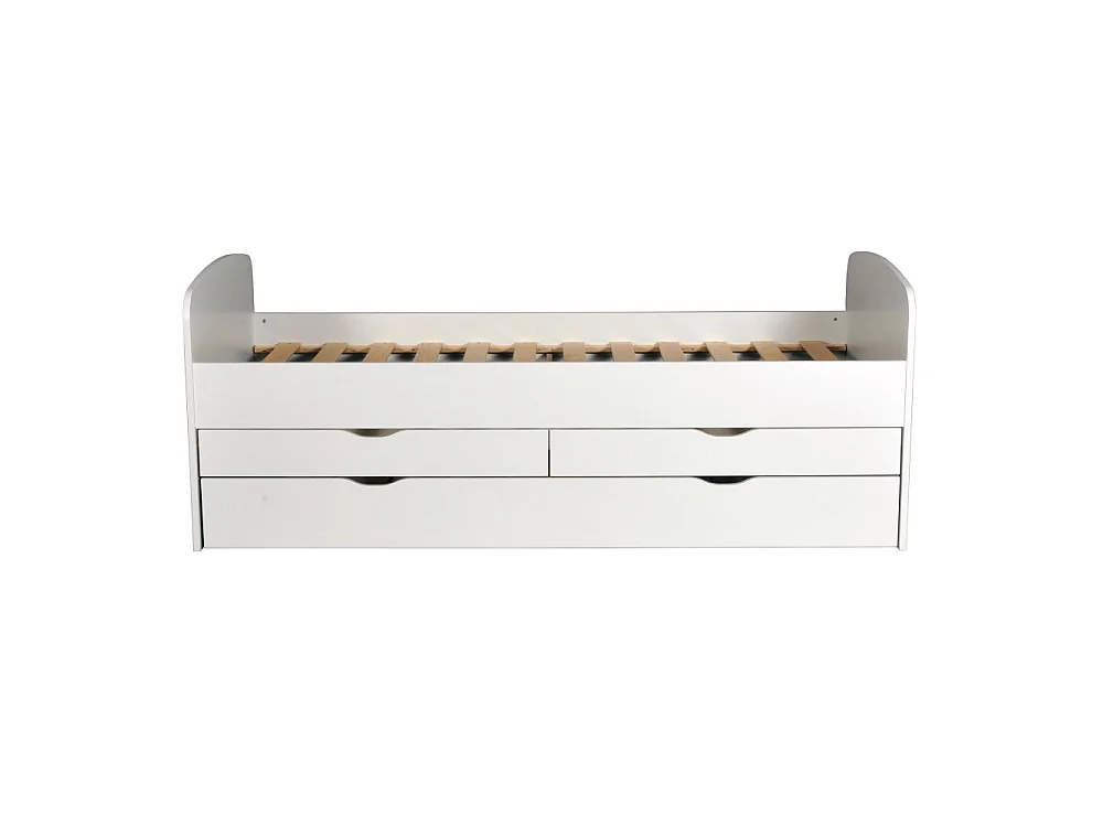 Lit Banquette FLORA 90x190 cm + 2 tiroirs + tiroir-lit/ Blanc