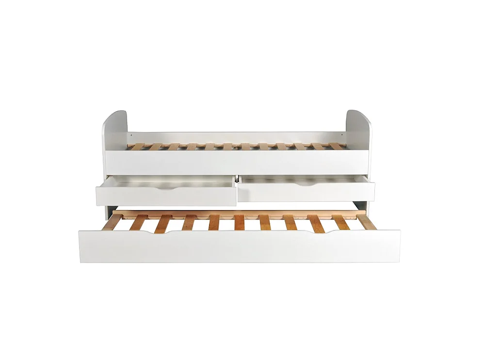 Lit Banquette FLORA 90x190 cm + 2 tiroirs + tiroir-lit/ Blanc