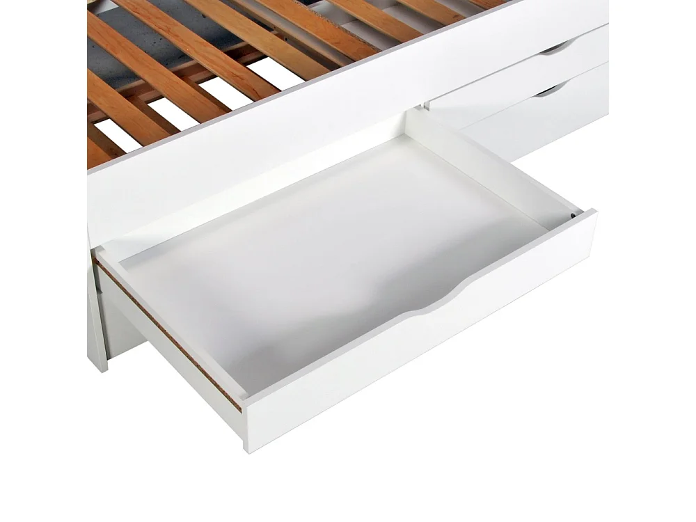 Lit Banquette FLORA 90x190 cm + 2 tiroirs + tiroir-lit/ Blanc